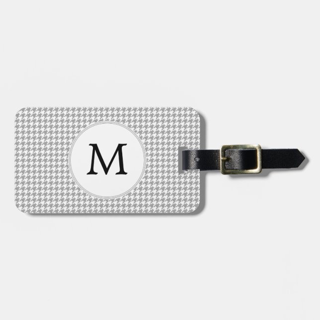 Personalised Monogram Grey Houndstooth Pattern Luggage Tag (Front Horizontal)