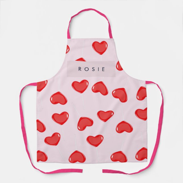 Personalised Monogram Heart Lolipop Valentines Apron (Front)