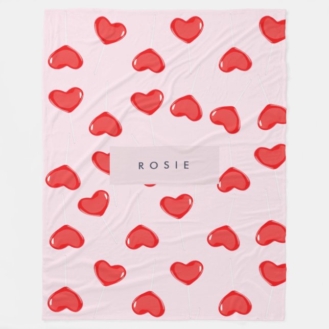 Personalised Monogram Heart Lolipop Valentines Fleece Blanket (Front)