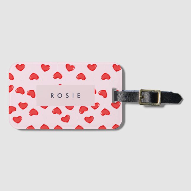 Personalised Monogram Heart Lolipop Valentines Luggage Tag (Front Horizontal)