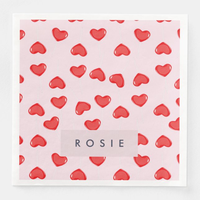 Personalised Monogram Heart Lolipop Valentines Napkin (Front)
