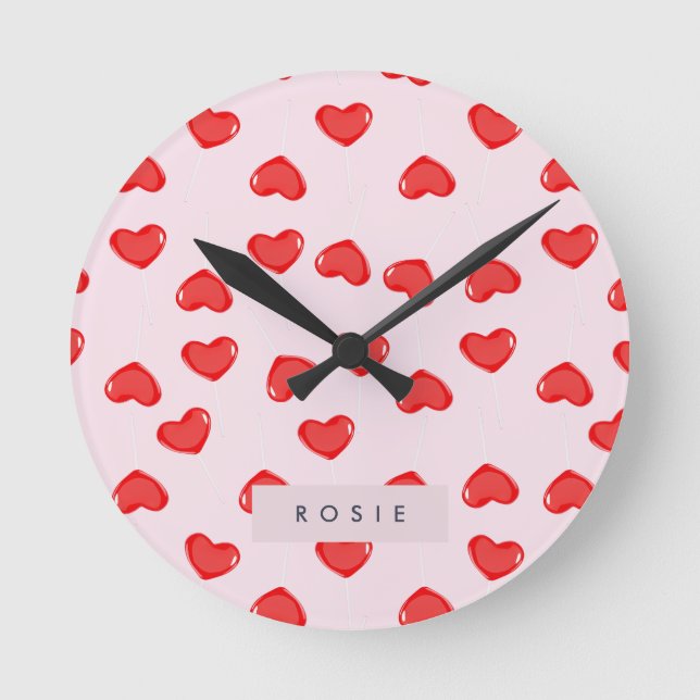 Personalised Monogram Heart Lolipop Valentines Round Clock (Front)