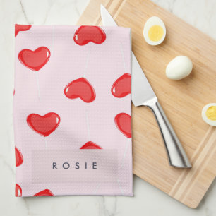 Personalised Monogram Heart Lolipop Valentines Tea Towel