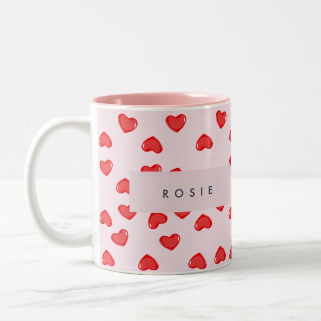 Personalised Monogram Heart Lolipop Valentines Two-Tone Coffee Mug (Left)