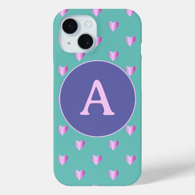 Personalised Monogram Heart Pattern Lilac Teal Case-Mate iPhone Case (Back)