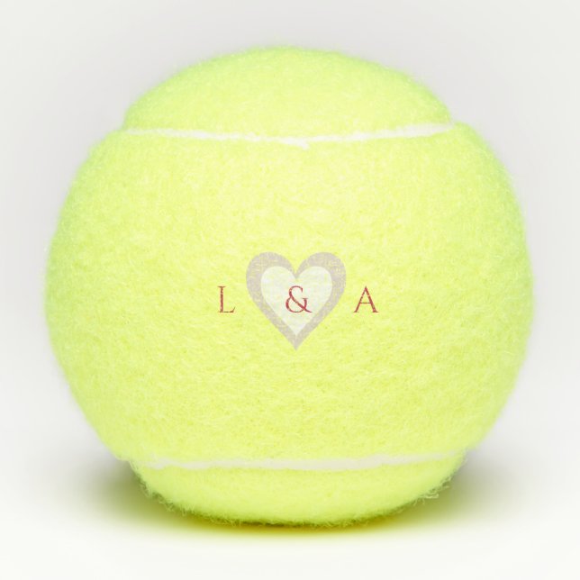 Personalised Monogram Heart Two Initials  Tennis Balls (Front)