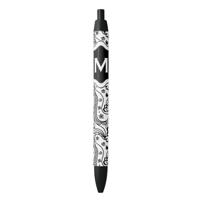 Personalised Monogram Hearts Love Doodle Pattern Black Ink Pen (Front Vertical)
