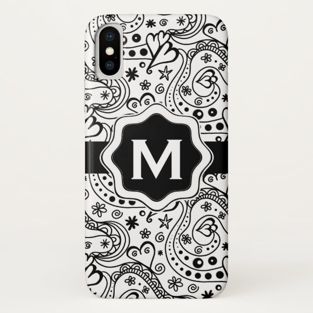 Personalised Monogram Hearts Love Doodle Pattern Case-Mate iPhone Case (Back)