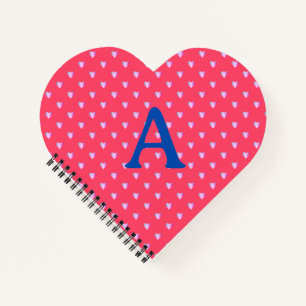Personalised Monogram Hearts Pattern Hot Pink Blue Notebook