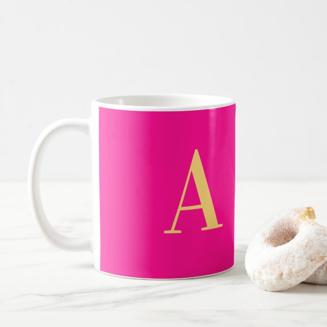 Personalised Monogram Hot Pink  Coffee Mug (With Donut)
