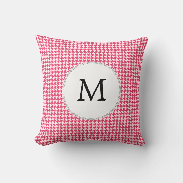 Personalised Monogram Houndstooth Pink and White Cushion (Front)