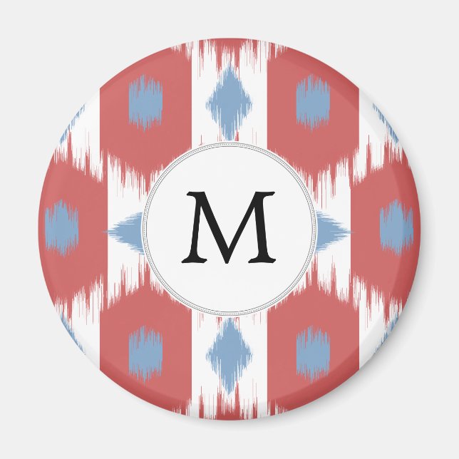 personalised monogram Ikat red and blue Magnet (Front)