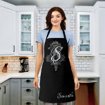 Personalised Monogram Initial All-Over Print Apron<br><div class="desc">Elegant,  Sophisticated and romantic ornate,  black and white,  vintage goth design with both a monogram initial and name. Personalise with your initial and name,   or makes a great gift.</div>