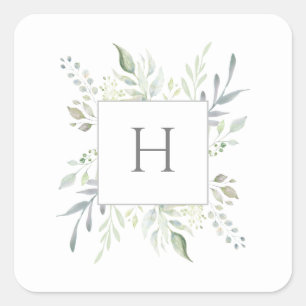 Personalised Monogram Initial Botanical Watercolor Square Sticker
