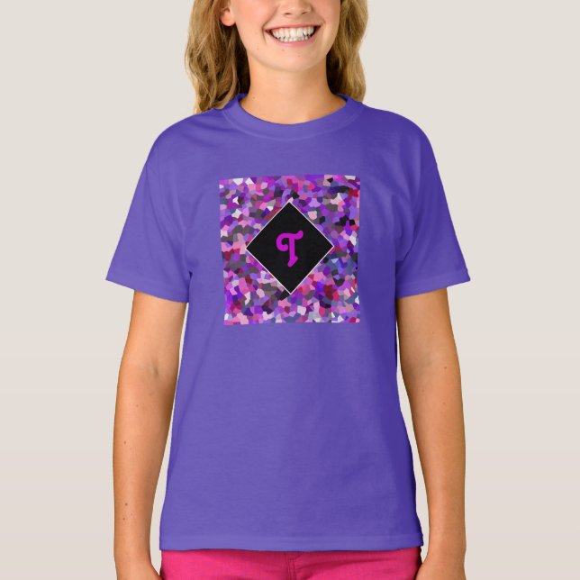 Personalised Monogram Initial Confetti Purple T-Shirt (Front)