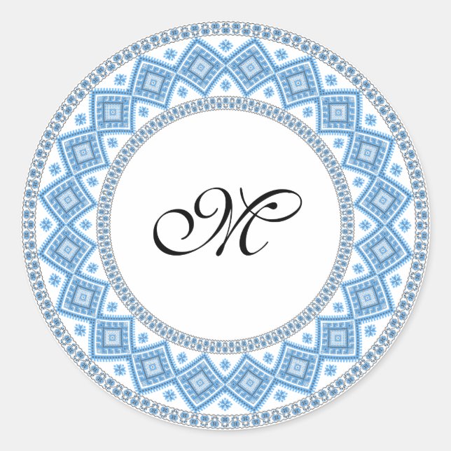 Personalised Monogram Initial Cross-stitch pattern Classic Round Sticker (Front)
