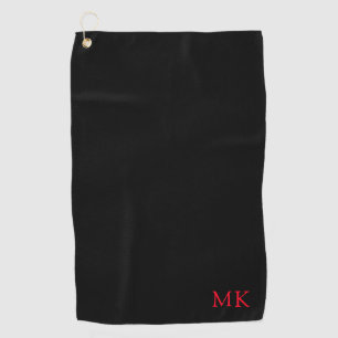 Personalised Monogram Initial Modern Black Red Golf Towel