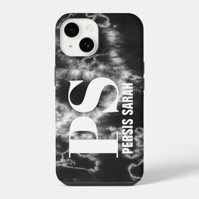 Personalised Monogram Initial Name Black Tie Dye iPhone Case (Back)