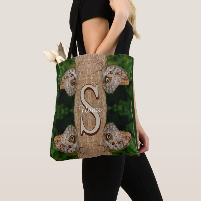 Personalised Monogram Initial Name Butterfly Art Tote Bag (Close Up)