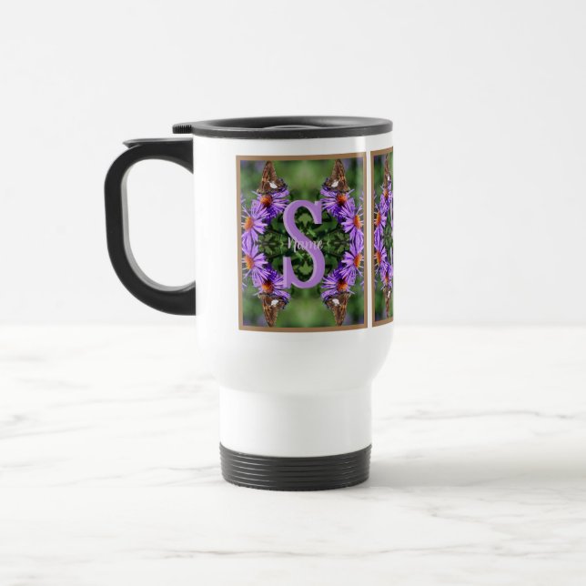 Personalised Monogram Initial Name Butterfly Art Travel Mug (Left)