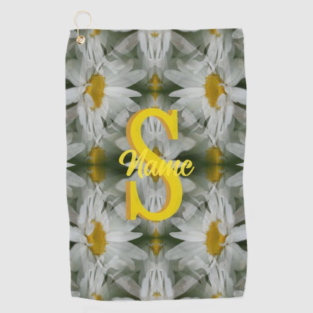 Personalised Monogram Initial Name Daisy Art Golf Towel (Front)