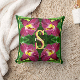 Personalised Monogram Initial Name Daylily Art Cushion