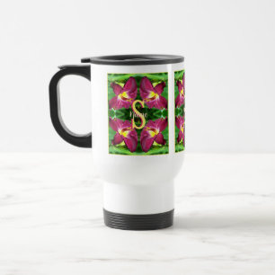 Personalised Monogram Initial Name Daylily Art Travel Mug