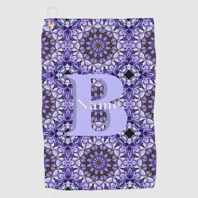 Personalised Monogram Initial Name Floral Art Golf Towel (Front)