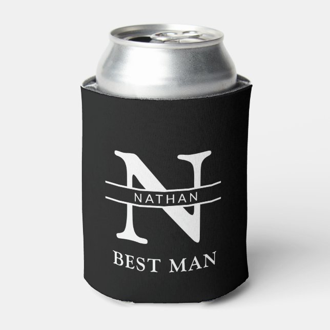 personalised monogram initial & name Groomsman Can Cooler (Can Front)