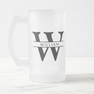 personalised monogram initial & name simple frosted glass beer mug