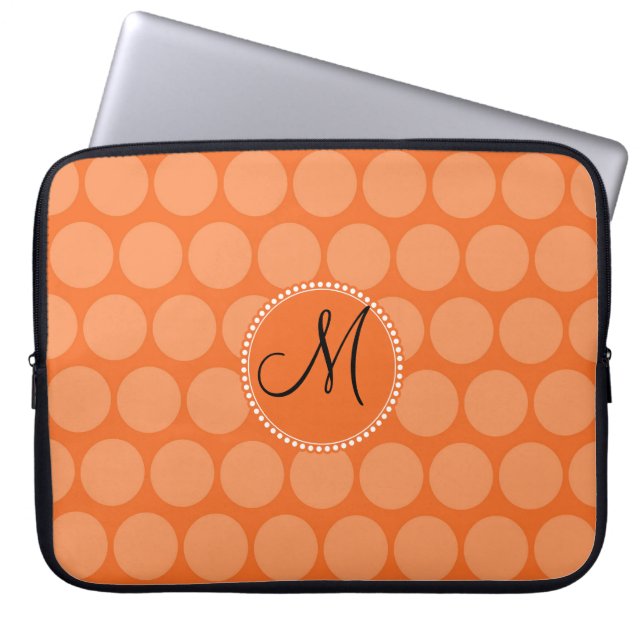 Personalised Monogram Initial Orange Polka Dots Laptop Sleeve (Front)