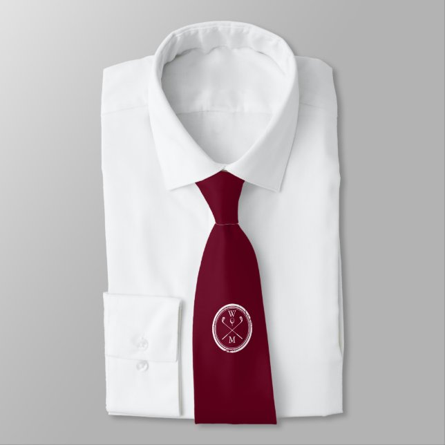 Personalised Monogram Initials Burgundy Red Golf Tie (Tied)