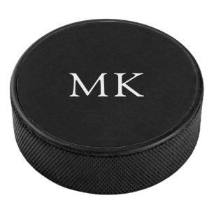 Personalised Monogram Initials Modern Black Hockey Puck