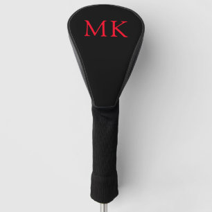 Personalised Monogram Initials Modern Black Red Golf Head Cover
