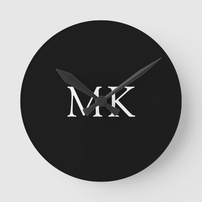 Personalised Monogram Initials Modern Black Round Clock (Front)