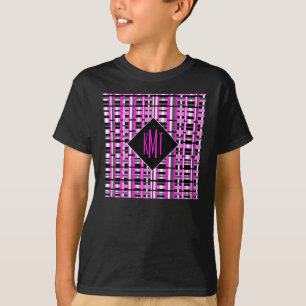 Personalised Monogram Initials Pink Plaid T-Shirt