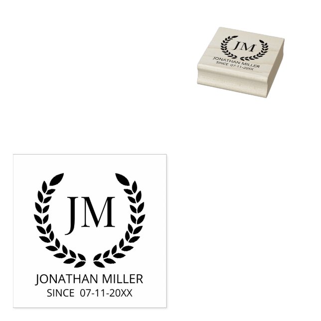 Personalised Monogram initials Rubber Stamp (Stamped)