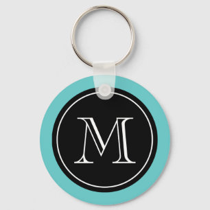 Personalised monogram keychain Turquoise black