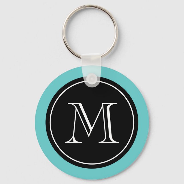 Personalised monogram keychain | Turquoise black (Front)
