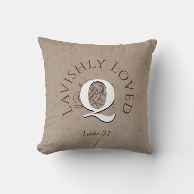 Personalised Monogram LAVISHLY LOVED Christian Cushion (Front)