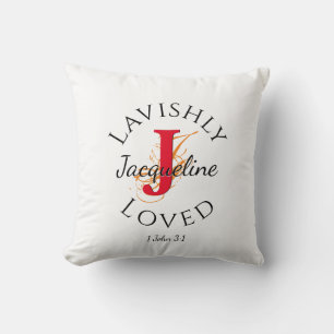 Personalised Monogram LAVISHLY LOVED Red J Cushion