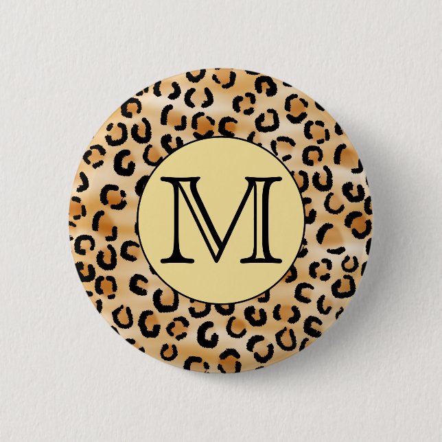 Personalised Monogram Leopard Print Pattern. 6 Cm Round Badge (Front)