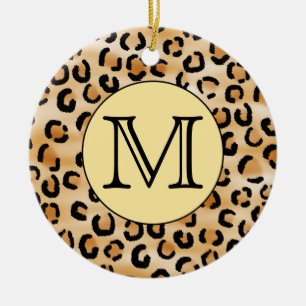 Personalised Monogram Leopard Print Pattern. Ceramic Tree Decoration