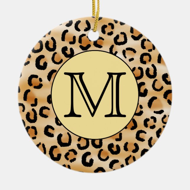 Personalised Monogram Leopard Print Pattern. Ceramic Tree Decoration (Front)