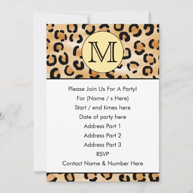 Personalised Monogram Leopard Print Pattern. Invitation (Front)