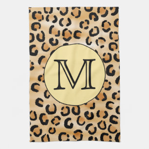 Personalised Monogram Leopard Print Pattern. Tea Towel