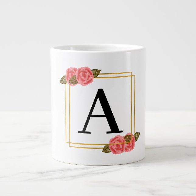 Personalised monogram letter A with golden frame  Large Coffee Mug (Front)