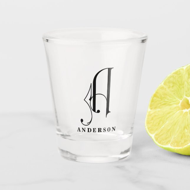 Personalised Monogram Letter A with Last Name Shot Glass (Front)