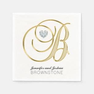 Personalised Monogram Letter B Gold White Wedding Napkin
