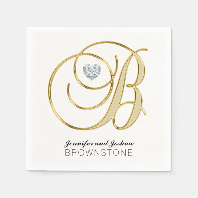 Personalised Monogram Letter B Gold White Wedding Napkin (Front)